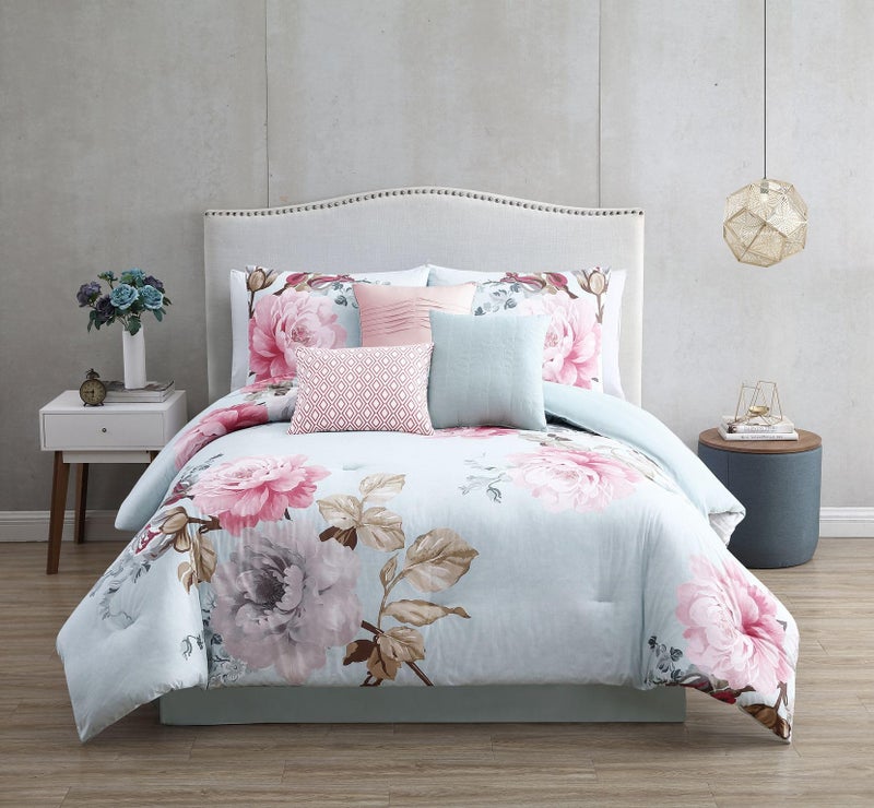 Riverbrook Home Elite Collection Comforter Set, Queen, Ridgely - Spa/Blush, 7 Piece Set - Image 1